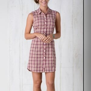 Toad & Co Maneuver Pink Plaid Button Front Sleeveless Shirt Dress with Pockets